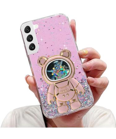 Tivenfezk Nadoli for Samsung Galaxy S21 Fe Treisand B r Astronaut Hidden Stand Shell caricature glitter astronaut stand soft silicone bling cell phone case transparent protective cover samsung galaxy s21 fe pink