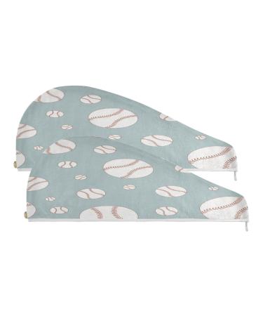 Cartoon Baseball Dry Hair Cap 2 Piece Quick Drying Towel Set with Button Headband Super Absorbent Soft & Comfortable