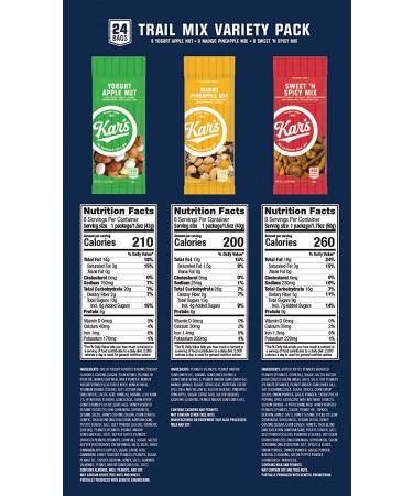 Kar's Nuts Variety Pack Trail Mix Snacks - Sweet 'N Spicy, Yogurt Apple Nut, Mango Pineapple Mix - Individual Packs (Pack of 24) - Buy Online on GoSupps.com