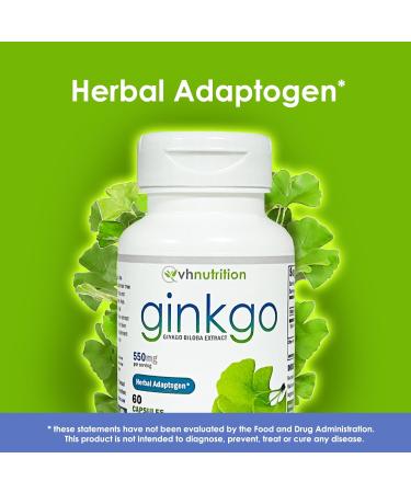 Ginkgo Biloba Supplement - Nootropic Herbal Extract for Memory, Energy, Focus - 60 Capsules by VH Nutrition - Buy Online on GoSupps.com