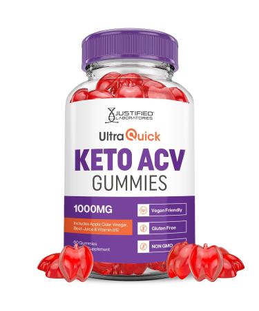 Justified Laboratories Ultra Quick Keto ACV Gummies Advanced Formula 1000MG Ultraquick Keto Gummies Apple Cider Vinegar Formulated with Pomegranate Beet Juice Powder B12 Vegan Non GMO 60 Gummys 60 Count (Pack of 1)