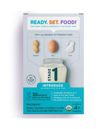 Ready Set Food | Early Allergen Introduction Mix-ins for Babies 4+ Mo | Stage 1 - 30 Days | Top 3 Allergens - Organic Peanut Egg Milk | Safe Easy Effective | For Bottle or Food | ReadySetFood