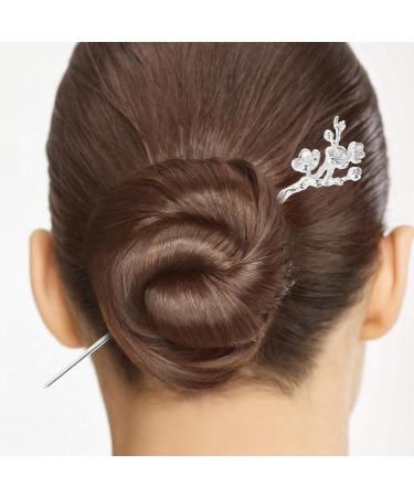 Vintage Chinese Metal Hair Stick with Rhinestones - Stylish Silver Hairpin for Women | Elegant Bun Styling Accessory - Buy Online on GoSupps.com