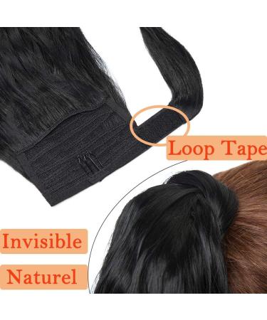 20 Inch Dark Black Wavy Wrap Around Synthetic Ponytail Extension - Corn Wave Yaki Curly Style - Buy Online on GoSupps.com