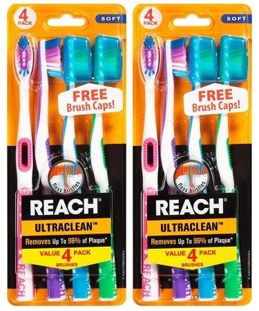 Reach Ultra-Clean Floss Bristles Soft Toothbrush Assorted Colors 4 Count (Pack of 2) Total 8 Toothbrushes - Buy Online on GoSupps.com