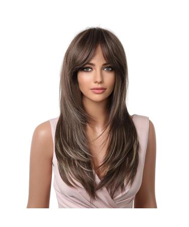 HAIRCUBE 23-Inch Long Brown Layered Synthetic Wig for Women with Highlights - Shop Internationally! - Buy Online on GoSupps.com