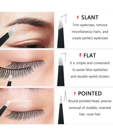 TOPMEET Stainless Steel Eyebrow Tweezers Set for Facial Hair and Splinter Removal - Women/ Men, Black - Buy Online on GoSupps.com