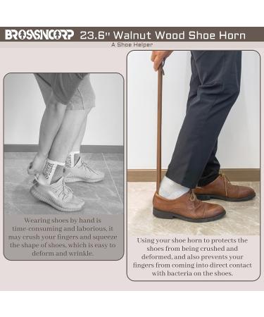 Brosisincorp 23.6 Long Handle Wooden Shoe Horn - Easy Wear Helper for Seniors, Women, Kids, Baby, and Elderly - Black Walnut with Hanging Rings - Buy Online on GoSupps.com