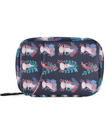 Pfrewn Pill Organizer Case 7 Day Violet Pink and Blue Sea Weed Cute Axolotl Travel Pill Box with Zipper Portable Small Weekly Vitamin Medicine Supplement Holder Pouch Bag