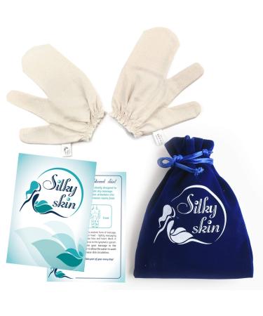 Silky Skin Garshana gLoves Raw Silk Massage - Quality Storage Bag - Ayurvedic Dry Brushing Exfoliate Skin Lymphatic Drainage Brush Reduce Acne Scars Cellulite Massager Remove Toxin