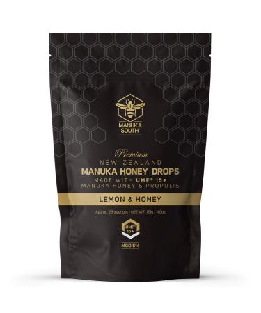 Manuka Honey Drops UMF 15+ / MGO 514+ & Propolis Drops Made in New Zealand  Natural Ingredients  Soothing Drops  Lemon & Honey Flavor - 25 Drops