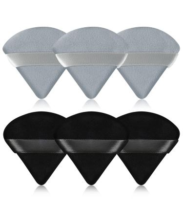 Pimoys 6 Pieces Triangle Powder Puff Face Makeup Sponge Soft Velour Puffs for Loose Powder Body Powder Cosmetic Foundation Sponge Beauty Setting Powder Puff Wet Dry Makeup Tool Black and Gray Gray and Black