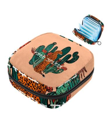 Portable women's binding-up bags menstrual cup pocket female menstrual pads bags for teenage girls tampons for the first period cactus plant leopard pattern orange
