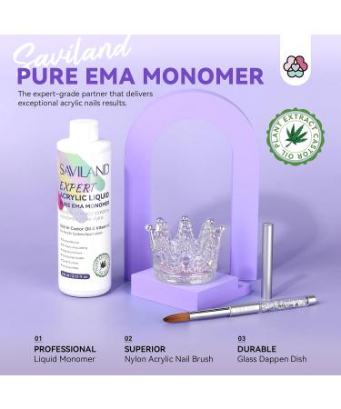 SAVILAND Odorless Pure EMA Monomer Acrylic Nail Liquid 8.12fl.oz with Brush & Dappen Dish - Perfect for Salon Quality Acrylic Nail Extensions - Buy Online on GoSupps.com