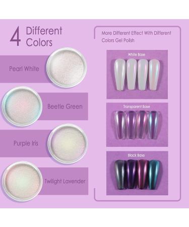 Allstarry Chrome Nail Powder 4 Colors Iridescent Aurora Powder Metallic Mirror Effect Pigment Pearlescent Mermaid Glitter Unicorn Glitter for Nail Art Manicure Decoration Home DIY Salon-Pear White Ice Series - Buy Online on GoSupps.com
