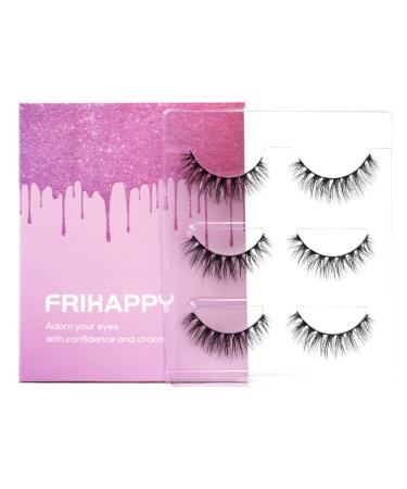 Frihappy False Eyelashes 3D Wispy Lashes 100% Human Hair 3D Mink Lashes Natural Look Wispy Fluffy Hand-made 3D Reuseable Strip Lashes Fake Lashes Pack NL24