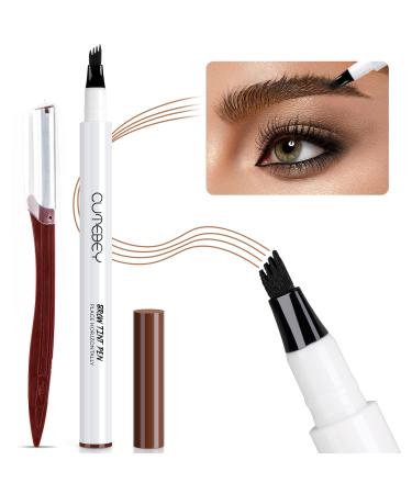 CUTEBEY Eyebrows Pen - Microblading Brow Pen with Micro-Fork Tip Applicator for Easy Use, Microblading Eyebrow Pen Creates Natural Looking Eyebrow Long Lasting for All Day Waterproof and Smudge-proof(Brown) Pack of 1