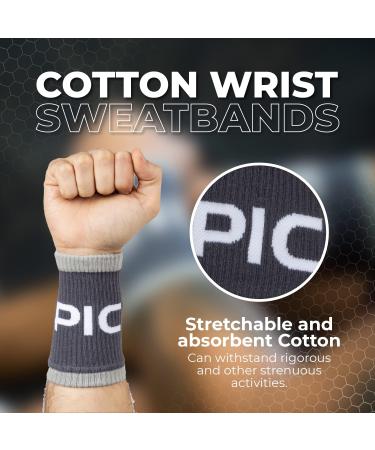 PICSIL Cotton Wrist Sweatbands - Absorbent & Stretchable Bands for Fitness & Tennis - Anti-Chafing - 1 Pair Grey - Buy Online on GoSupps.com