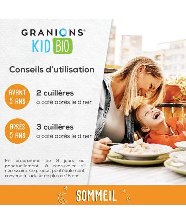 GRANIONS KID BIO - SIROP SOMMEIL ENFANT - Fabriqu en France - Certifi BIO - Go t Abricot - Formule naturelle base de sirop d'agave - D s 3 ans - Flacon 125 ml - Buy Online on GoSupps.com