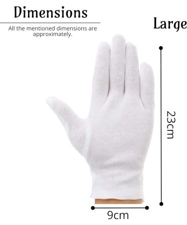 Lizzy White Cotton Gloves Large for Overnight Moisturising Dry Hand Women and Men Bedtime Sleep Gloves Jewellery & Daily Work Fancy Dress Party Washable Hand Moisturising Gloves - Buy Online on GoSupps.com