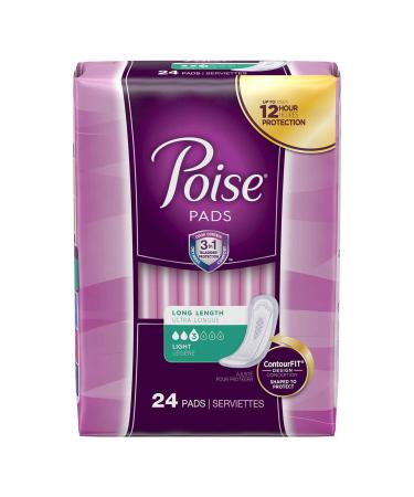 Poise Long Length Bladder Control Pad Light Absorbency Absorb-Loc One Size Fits Most Female Disposable, 48536 - Pack of 24 24 Count (Pack of 1)