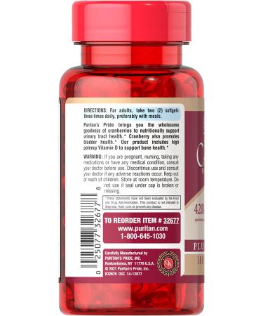 Puritan's Pride Cranberry Fruit Concentrate Plus Vitamin D3- 180 Softgels | Immune Support and UTI Health - Buy Online on GoSupps.com