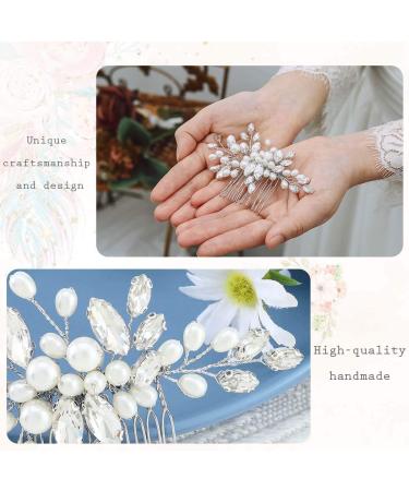 Edary Bridal Silver Wedding Hair Combs - Rhinestone & Pearl Hair Accessories for Women & Girls - Buy Online on GoSupps.com