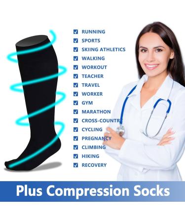Hotfiary Plus Size Compression Stockings for Men & Women | 20-30mmHg Wide Calf Knee-High Compression for Circulation | Extra Large Closed Toe Black 6XL - Buy Online on GoSupps.com