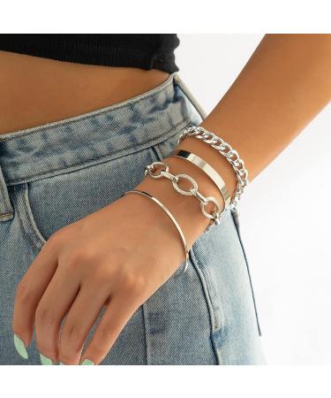 BUAJIUBUA Silver Bangles Bracelets Set for Women, Girls & Teens - Stylish Costume Hand Wrist Jewelry - Buy Online on GoSupps.com