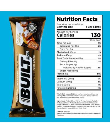 Built Bar 18 Pack - Salted Caramel Protein & Energy Bars | Gluten Free, High in Whey Protein, No Preservatives - Buy Online on GoSupps.com