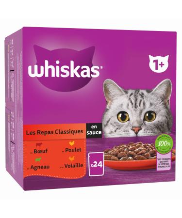 WHISKAS Cat Meals - 48 Fresh Sachets (Pack of 2 Packs 24x85g) - Classic Meals (4 varieties) - Cat Pate