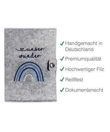 Cozy Racoon Mother Pass Cover - Handcrafted Felt Rainbow Blue | Made in Germany | Ideal Gift for Expecting Moms with Pockets for Insurance Card & Ultrasound Images - Buy Online on GoSupps.com