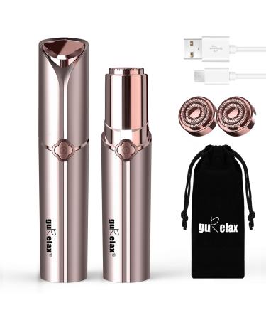 Facial Hair Remover for Women USB Rechargeable Painless Lady Shavers for Women Waterproof Hair Removal Device with LED Light for Peach Fuzz Fine Chin Cheek Upper Lip Contains Flannel Bag by guRelax Rose Gold Hair Remover(with 2 Replacement Heads)