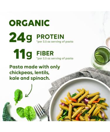 Chickapea Lentil Kale and Spinach Pasta - High Protein Organic Penne - Gluten Free, Non-GMO, Vegan Pasta - 8 oz (Pack of 6) - Buy Online on GoSupps.com