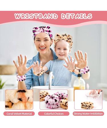 6 Pack Spa Headband Set and 2 Pairs of Wrist Towels for Women - Soft Coral Fleece Head Wraps for Shower and Washing Face - Coffee Leopard and Rose Leopard Design - Buy Online on GoSupps.com