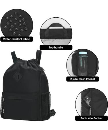 WANDF Drawstring Backpack Sports Gym Bag with Shoes Compartment - Water-Resistant Cinch String Backpack for Men and Women (Large Black) - Buy Online on GoSupps.com