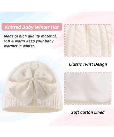 XIAOHAWANG Baby Girl Winter Hat with Bow | Warm Knitted Beanie for Infant Toddler Girls 6-24 Months - White - Buy Online on GoSupps.com