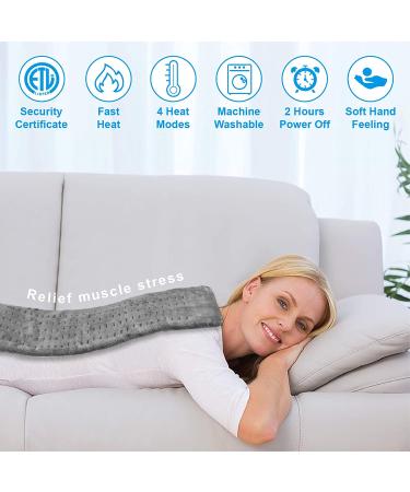 4 Heat Settings Electric Heating Pad for Back and Cramps Relief - 12 x 24 - Auto-Off - Neck and Shoulder Pain Relief - Grey-Violet Grey - Buy Online on GoSupps.com