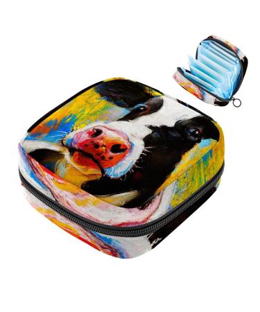 Menstrual Bags Zipper Sanitary Napkins Tampons Collection Bags for Women and Girls (Animal Cow Watercolor Painting)