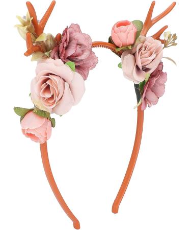 Flower Headband Fashionable Flower Reindeer Antlers Headband Floral Garland Crown for Party Cosplay Wedding Christmas(Dark pink) - Buy Online on GoSupps.com