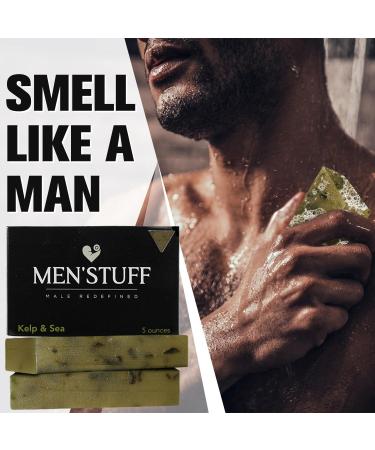 Kobochon Men'Stuff Natural Body Wash Bar Soap for Men - Kelp & Sea Soap with Organic Oils and Mineral Salts - 5 oz - Buy Online on GoSupps.com