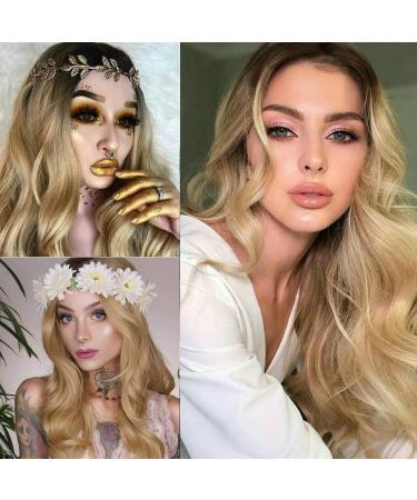 Blonde Ombre Wig with Dark Roots - Long Wavy Curl Synthetic Lace Front for Drag Queens & Cosplay - Buy Online on GoSupps.com