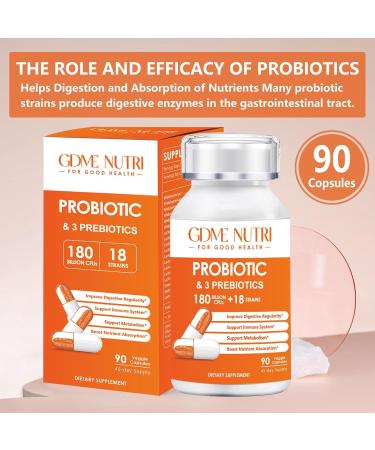 GDMENUTRI Probiotic Capsules 90 Capsules 180 Billion CFU 18 Strains Contains 3 Prebiotics for Men & Women Once Daily Probiotic Dietary Supplement Boosts Digestive and Immune Health - Buy Online on GoSupps.com