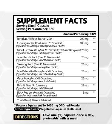 Satoomi Tongkat Ali for Men 3450mg - High Potency Extract with Ashwagandha & Tribulus Terrestris - 5 Months Supply - Boost Strength & Energy - 150 Capsules - Buy Online on GoSupps.com