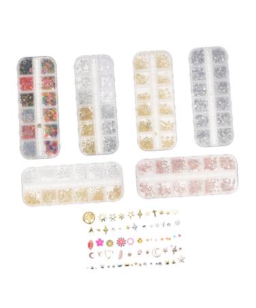 minkissy 6 Boxes Nail Art Accessories Nail Accessories Girls' Accessories Nail Decorations for Nail Art Nail Art Glitter Sequins Metal Nail Charm Studs DIY Nail Ornaments Mini Nail Charms