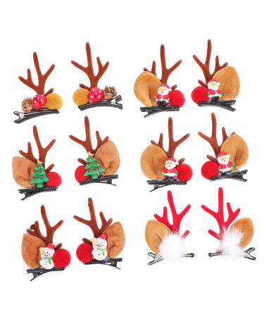 DOITOOL 6 Pairs Christmas Hair Clips Deer Hair Barrette Antlers Hair Clip Santa Hair Clip Mini Mushroom Deer Antlers Hairpins Christmas Hair Barrettes Child Polyester Accessories