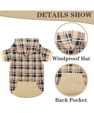 EXPAWLORER Plaid Dog Hoodie - British Style Soft Sweater Warm Dog Sweatshirt with Dog Lead Hole Hooded Cold Weather Clothes Outfits Winter Coat for Small Medium Large Dogs M Beige - Buy Online on GoSupps.com