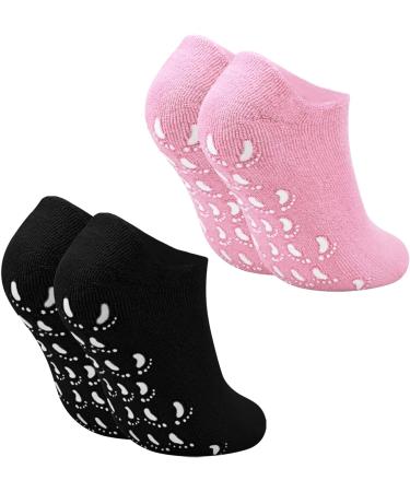 Moisturizing Gel Socks - 2 Pairs with Vitamin Infusion for Dry Skin Repair | Black & Pink Spa Socks - Buy Online on GoSupps.com
