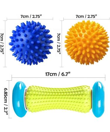 Pasnity Foot Massage Roller & Spiky Ball Set for Plantar Fasciitis Relief - 1 Roller & 2 Balls Included (Light Blue) - Buy Online on GoSupps.com