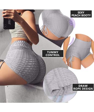 BURUNST High Waist Butt Lifting Yoga Shorts | Ruched Running Booty Shorts - Grey, Small - Buy Online on GoSupps.com